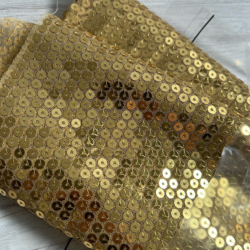 Fabric by the Yard Remnant Honey Gold Sequin Mesh Fabric